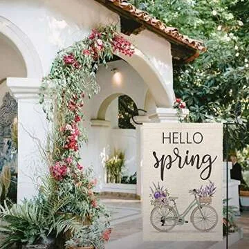 Hello Spring Floral Bike Garden Flag for Outdoor Decor