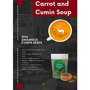 Jiva USDA Organic Cumin Seeds Whole 7oz - Fresh Rich Flavor in Resealable Bag