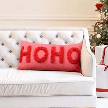 LOOPUINHOM HOHOHO Red Christmas Pillow Covers Christmas Decorations Rectangle Lumbar Waist Throw Pillow Covers for Couch Sofa Bed Living Room 12X24 Inches