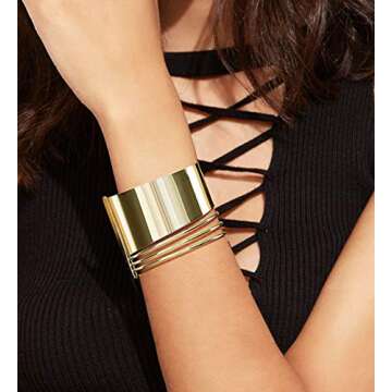 RIOSO 4 Pcs Cuff Bangle Bracelet for Women Open Wide Wire Bracelets Gold Wrist Cuff Wrap Bracelet