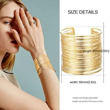 RIOSO 4 Pcs Cuff Bangle Bracelet for Women Open Wide Wire Bracelets Gold Wrist Cuff Wrap Bracelet