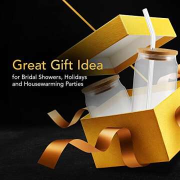 Drinking Glasses Beer Can Glass with Bamboo Lids and Glass Straws, 2 Pack 16 oz Glass Tumbler Can Shaped Glass Cups with Lids and Straws, Iced Coffee Cup, Beer Glasses, Ideal for Water, Soda, Tea,