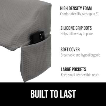 Gorilla Grip Bed Wedge Pillow Headboard Gap Filler, Comfortable Supportive High Density Foam Angled ...