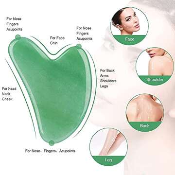 Gua Sha Facial Tool, Gua Sha Scraping Massage Tool, Natural Jade Stone Guasha Board, Jade Gua Sha Scraping Tool (Green)