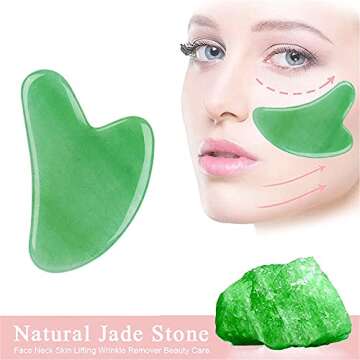 Gua Sha Facial Tool, Gua Sha Scraping Massage Tool, Natural Jade Stone Guasha Board, Jade Gua Sha Scraping Tool (Green)