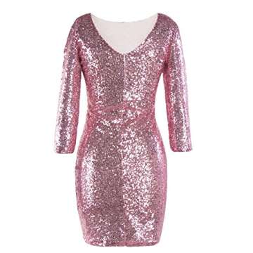 IWEMEK Women's 3/4 Half Sleeve Sexy Deep V Neck Shiny Sequin Cocktail Glitter Bandage Bodycon Dress ...