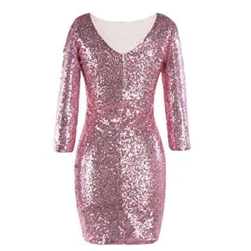 IWEMEK Women's 3/4 Half Sleeve Sexy Deep V Neck Shiny Sequin Cocktail Glitter Bandage Bodycon Dress ...