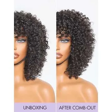 LUVME Short Curly Wig with Bangs for Effortless Style