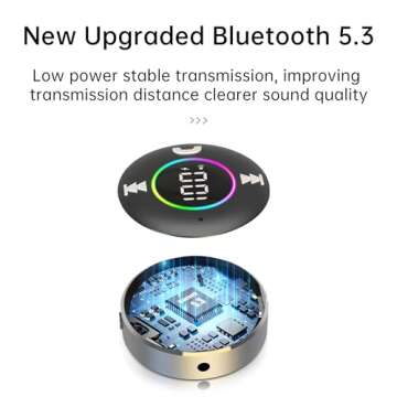 LAICOMEIN Bluetooth Receiver for Car, Bluetooth 5.3 AUX Adapter with LED Battery Display and Ambient Light, Wireless Audio Receiver for Car/Home Stereo/Speaker/Wired Headphones