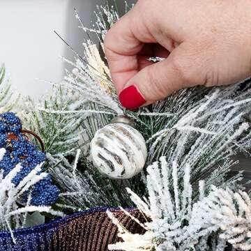 AuldHome Mercury Glass Finial Ornaments (Set of 12, Silver White, Small); Distressed Metal Antique Style Christmas Tree Decorations; 1.3 to 2-Inch Size