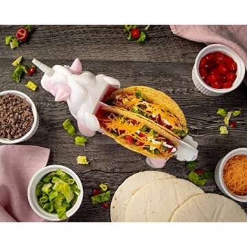 Vezna Home Goods Unicorn Taco Holder - Kids Plate with Divider Holds 2 Shells for Fun Taco Tuesday P...