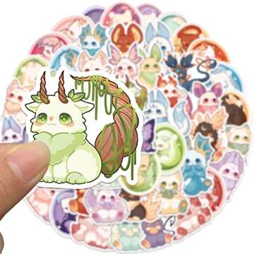 Cartoon Animal Stickers,50Pcs Kids Fantasy Creature Animals Waterproof Vinyl Stickers for Laptop Ska...