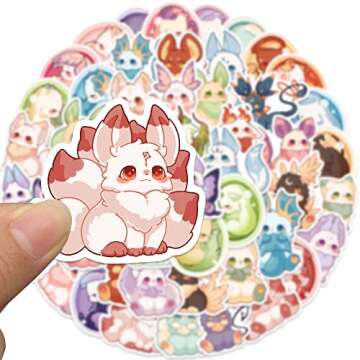 Cartoon Animal Stickers,50Pcs Kids Fantasy Creature Animals Waterproof Vinyl Stickers for Laptop Skateboard Bumper Journal,Cute Kawaii Anime Stickers for Girls Teens