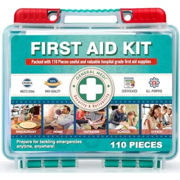 General Medi 110 Pieces Small First Aid Kit - HardCase First Aid Box - Contains Premium Medical Supp...