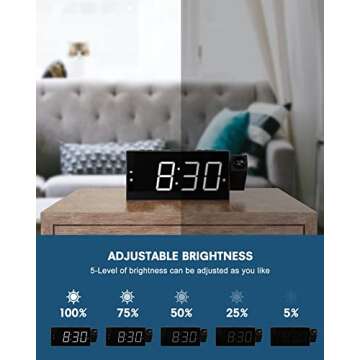 Projection Alarm Clock on Ceiling,Digital Clock for Bedroom with Battery Backup,7”Large Display,USB Charger,Dimmer,180° Rotatable Projector,12/24H,Snooze,DST,Loud Alarm Clock for Kids,Adults,Elders