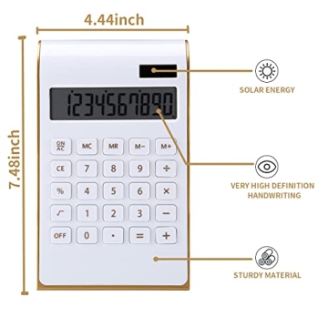Artyea Calculator, Slim Elegant Design, Office/Home Electronics, Dual Powered Desktop Financial Calculator, Solar Power, 10 Digits, Tilted LCD Display, Inclined Design, White (Slim2)