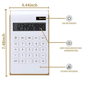Artyea Calculator, Slim Elegant Design, Office/Home Electronics, Dual Powered Desktop Financial Calculator, Solar Power, 10 Digits, Tilted LCD Display, Inclined Design, White (Slim2)