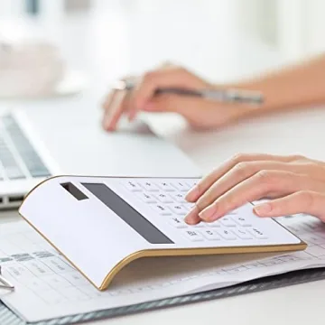 Artyea Calculator, Slim Elegant Design, Office/Home Electronics, Dual Powered Desktop Financial Calculator, Solar Power, 10 Digits, Tilted LCD Display, Inclined Design, White (Slim2)