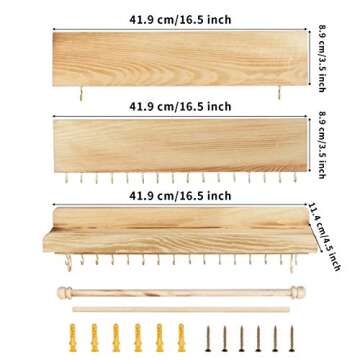 Jewelry Organizer 3 Pack, POZEAN Necklace Holder Hanging Jewelry Organizer, Wooden Earring Holder Organizer with Removable Bracelet Holder and Hooks, Perfect for Holding Necklaces, Bracelets, Earrings Other Accessories