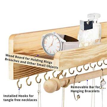 Jewelry Organizer 3 Pack, POZEAN Necklace Holder Hanging Jewelry Organizer, Wooden Earring Holder Organizer with Removable Bracelet Holder and Hooks, Perfect for Holding Necklaces, Bracelets, Earrings Other Accessories