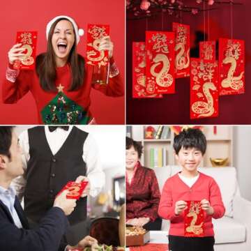Hotanry Chinese New Year Red Envelopes Snake 2025, Lunar New Year of the Snake Envelope, Chinese New Year Decorations 2025 Lunar New Years Gifts with 6 Different Gold Patterns (18 Pcs 6.69 * 3.54in)