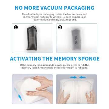 Aukee Car Headrest Pillow with Genuine Leather Cover Memory Foam Neck Cushion for Driving Home Office Black (Pack of 2)