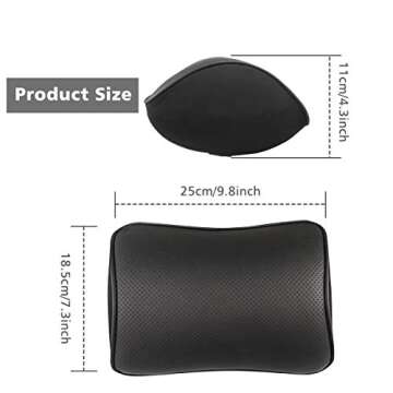 Aukee Car Headrest Pillow with Genuine Leather Cover Memory Foam Neck Cushion for Driving Home Office Black (Pack of 2)