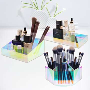 liguanlan Luxurious Makeup Organizer,Spin, Iridescent Makeup Brushes Holder