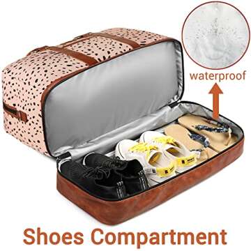 IBFUN Weekender Bags for Women, Large Overnight Bag Canvas Travel Duffel Bag Carry On Tote with Shoe Compartment 21" 3Pcs Set