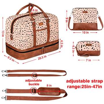 IBFUN Weekender Bags for Women, Large Overnight Bag Canvas Travel Duffel Bag Carry On Tote with Shoe Compartment 21" 3Pcs Set