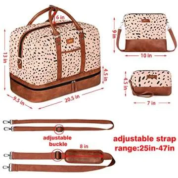 IBFUN Weekender Bags for Women, Large Overnight Bag Canvas Travel Duffel Bag Carry On Tote with Shoe Compartment 21" 3Pcs Set