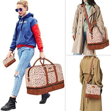 IBFUN Weekender Bags for Women, Large Overnight Bag Canvas Travel Duffel Bag Carry On Tote with Shoe Compartment 21" 3Pcs Set