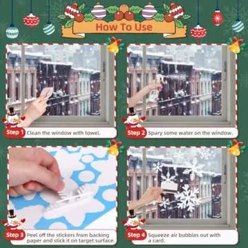 Kesoto 285PCS Christmas Decoration Snowflake Window Clings Glueless PVC Wall Stickers for Windows Glass for Christmas New Year Winter Party, 10 Sheets