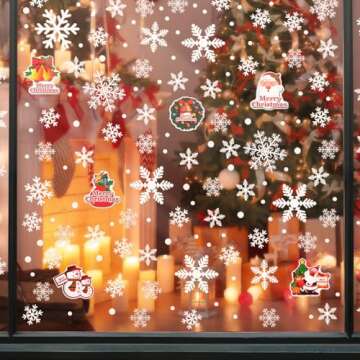 Kesoto 285PCS Christmas Decoration Snowflake Window Clings Glueless PVC Wall Stickers for Windows Glass for Christmas New Year Winter Party, 10 Sheets