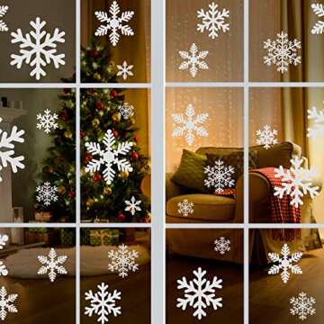 Kesoto 285PCS Christmas Decoration Snowflake Window Clings Glueless PVC Wall Stickers for Windows Glass for Christmas New Year Winter Party, 10 Sheets