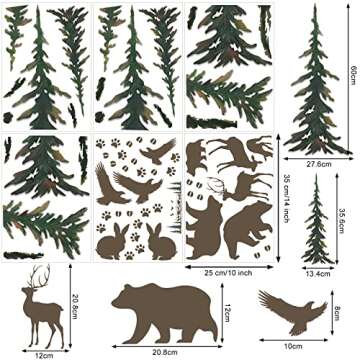 62 Pieces Forest Wall Decal Wild Animal Nursery Wall Decals Woodland Vinyl Wall Decals Forest Wallpaper Pine Tree Forest Decor Forest Animal Bear Deer Wall Sticker for Christmas Kids DIY Bedroom