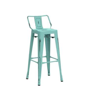 Metal Bar Stools Set of 4 in Distressed Blue-Green