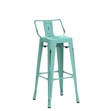 Metal Bar Stools Set of 4 in Distressed Blue-Green
