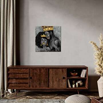 Artsbay African King and Queen Canvas Wall Art Black Art Paintings for Wall King & Queen Crowns Post...