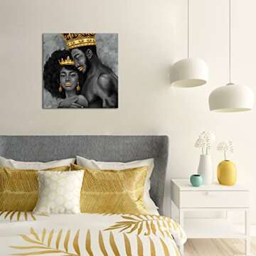 Artsbay African King and Queen Canvas Wall Art Black Art Paintings for Wall King & Queen Crowns Poster for Adult Bedroom Decor Sexy Pose of African Lovers Picture Framed Artwork 20" Wx 20" H