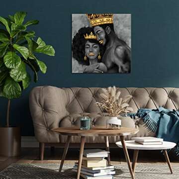 Artsbay African King and Queen Canvas Wall Art Black Art Paintings for Wall King & Queen Crowns Poster for Adult Bedroom Decor Sexy Pose of African Lovers Picture Framed Artwork 20" Wx 20" H