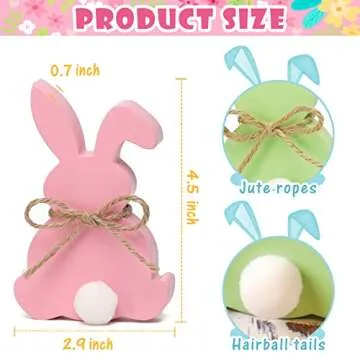 Easter Decorations, 5pcs Wooden Easter Bunny Table Sign with Jute Rope, Easter Wood Tiered Tray Decor Freestanding Easter Table Decorations