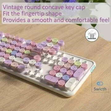 Wireless Computer Keyboard and Mouse Combo, NEOBELLA Colorful Typewriter Floating Round Keycaps Clicky USB Receiver Keyboard Mouse Set with Power Switch for PC Laptop Tablet(White-Colorful)