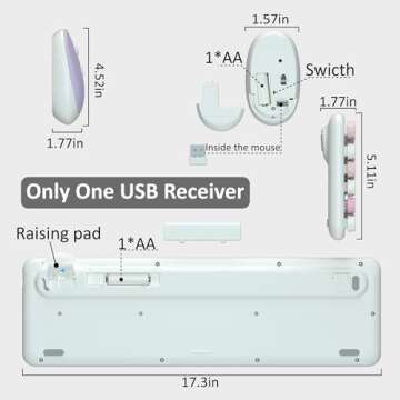 Wireless Computer Keyboard and Mouse Combo, NEOBELLA Colorful Typewriter Floating Round Keycaps Clicky USB Receiver Keyboard Mouse Set with Power Switch for PC Laptop Tablet(White-Colorful)