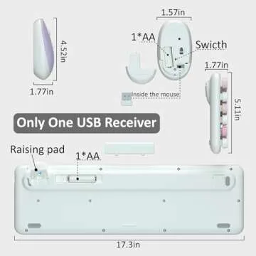 Wireless Computer Keyboard and Mouse Combo, NEOBELLA Colorful Typewriter Floating Round Keycaps Clicky USB Receiver Keyboard Mouse Set with Power Switch for PC Laptop Tablet(White-Colorful)