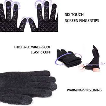 TRENDOUX Winter Touchscreen Driving Gloves - Thermal Liners, Elastic Cuffs - Soft Knit Material - Cold Weather - Black, XL