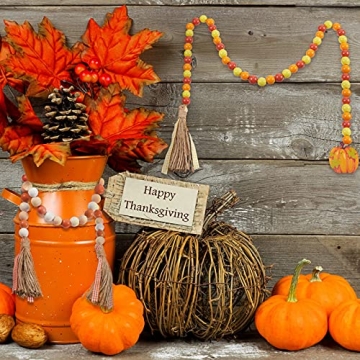 Thanksgiving Fall Wood Bead Tassel Garland Decorations