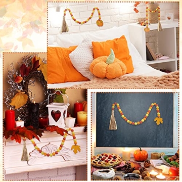 Thanksgiving Fall Wood Bead Tassel Garland Decorations