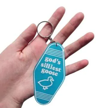 iMagitek God's Silliest Goose Keychain Funny Keyring Gag Novelty Gift for Women Men Girls Boys