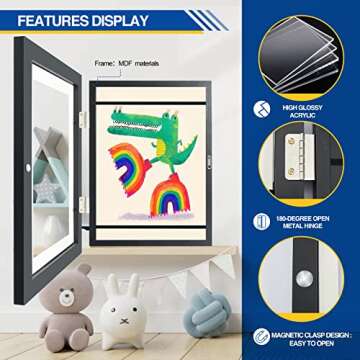 Sank Kids Art Frames Projects – Front Opening and Changeable Picture Display for DIN. A4 Art-Work, Storage Frames, Crafts, Drawing, Hanging Art, 8.3x11.8 (Black, 2 Packs) (CP44386-05)